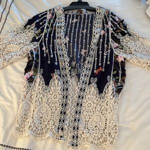 NWOT jacket/  kimona jacket macrame trimmed ‘over everything’